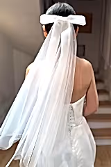 Parker Kırık Beyaz Fiyonklu Kısa İpek Tül Duvak - Mediha Cambaz Bridal