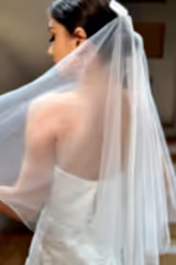 Parker Kırık Beyaz Fiyonklu Kısa İpek Tül Duvak - Mediha Cambaz Bridal