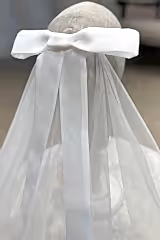 Parker Kırık Beyaz Fiyonklu Kısa İpek Tül Duvak - Mediha Cambaz Bridal