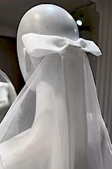 Parker Kırık Beyaz Fiyonklu Kısa İpek Tül Duvak - Mediha Cambaz Bridal