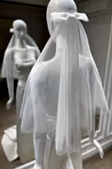 Parker Kırık Beyaz Fiyonklu Kısa İpek Tül Duvak - Mediha Cambaz Bridal