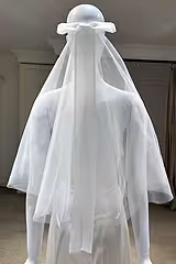 Parker Kırık Beyaz Fiyonklu Kısa İpek Tül Duvak - Mediha Cambaz Bridal
