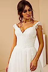 Pearl Drapeli V Yaka Helen A Kesim Gelinlik - Mediha Cambaz Bridal