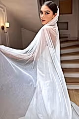 Penny Kırık Beyaz Taraklı Uzun Sade İpek Tül Duvak - Mediha Cambaz Bridal