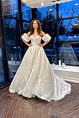 Perry Saten M Yaka Balon Kol A Kesim Gelinlik - Mediha Cambaz Bridal