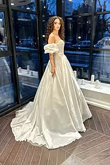 Perry Saten M Yaka Balon Kol A Kesim Gelinlik - Mediha Cambaz Bridal