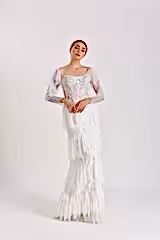 Perseus Çiçekli Dantel Tül Düz Kesim Gelinlik - Mediha Cambaz Bridal