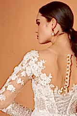 Phobe Saten Dantel V Yaka A Kesim Gelinlik - Mediha Cambaz Bridal