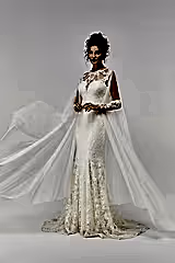 Pisces Fransız Dantel Pelerin Kol Balık Gelinlik - Mediha Cambaz Bridal