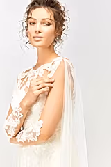 Pisces Fransız Dantel Pelerin Kol Balık Gelinlik - Mediha Cambaz Bridal