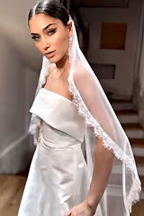 Reva Kenar Ucu Fransız Dantelli Kısa Rahibe Duvak - Mediha Cambaz Bridal