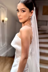 Reva Kenar Ucu Fransız Dantelli Kısa Rahibe Duvak - Mediha Cambaz Bridal