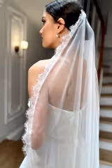 Reva Kenar Ucu Fransız Dantelli Kısa Rahibe Duvak - Mediha Cambaz Bridal