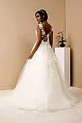 Rose Dantel İllüzyon Yaka A Kesim Gelinlik - Mediha Cambaz Bridal