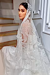 Rose Kasnak İşlemeli Özel Tasarım Uzun Duvak - Mediha Cambaz Bridal