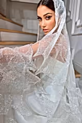 Rose Kasnak İşlemeli Özel Tasarım Uzun Duvak - Mediha Cambaz Bridal