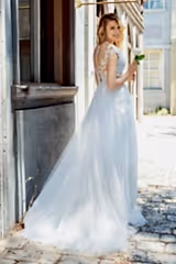 Rosen Dantel İpek Tül Drapeli A Kesim Gelinlik - Mediha Cambaz Bridal