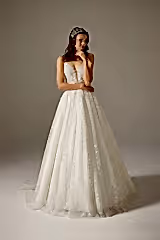 Sheila V Yaka Sarma Boncuk İşli Işıltılı Boydan Dantelli A Kesim Gelinlik - Mediha Cambaz Bridal