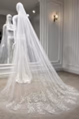 Sylvia Etek Ucu Yaprak Motifli Özel Tasarım Uzun Duvak - Mediha Cambaz Bridal