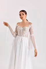Taurus Puantiyeli Tül Düz Kesim Gelinlik - Mediha Cambaz Bridal