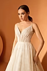 Teen Simli Tül V Yaka A Kesim Gelinlik - Mediha Cambaz Bridal
