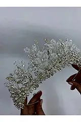 Vintage Karışık Materyalli Zirkon Taşlı Yüksek Gelin Tacı - Mediha Cambaz Bridal