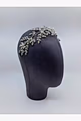 Yaprak Dallı Zirkon Taşlı İncili Gümüş Telli Saç Aksesuarı - Mediha Cambaz Bridal