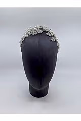 Yaprak Dallı Zirkon Taşlı İncili Gümüş Telli Saç Aksesuarı - Mediha Cambaz Bridal