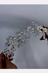 Yaprak Dallı Zirkon Taşlı İncili Gümüş Telli Saç Aksesuarı - Mediha Cambaz Bridal