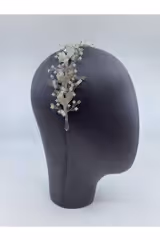 Yaprak Taş Desenli İncili Taşlı Gümüş Telli İthal Saç Aksesuarı - Mediha Cambaz Bridal
