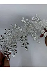 Yaprak Taşlı Ortası Kristalli Saç Aksesuarı - Mediha Cambaz Bridal