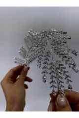 Zirkon Dallı Yapraklı Ucu İri Taşlı Işıltılı Bant Taç - Mediha Cambaz Bridal