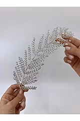 Zirkon Dallı Yapraklı Ucu İri Taşlı Işıltılı Bant Taç - Mediha Cambaz Bridal