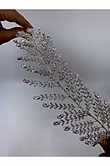 Zirkon Dallı Yapraklı Ucu İri Taşlı Işıltılı Bant Taç - Mediha Cambaz Bridal