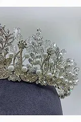 Zirkon Karışık Materyalli Yüksek 270 Derece Tur Gelin Tacı - Mediha Cambaz Bridal