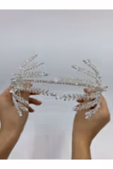 Zirkon Taş Zarif Yaprak Desenli Taç - Mediha Cambaz Bridal