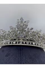 Zirkon Taşlı Ortası Yüksek Simetrik Gelin Tacı - Mediha Cambaz Bridal